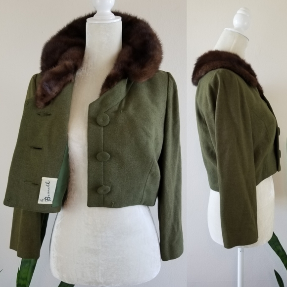 VTG 50s Branell Mink Collar Cropped Suit Jacket - Picture 8 of 16
